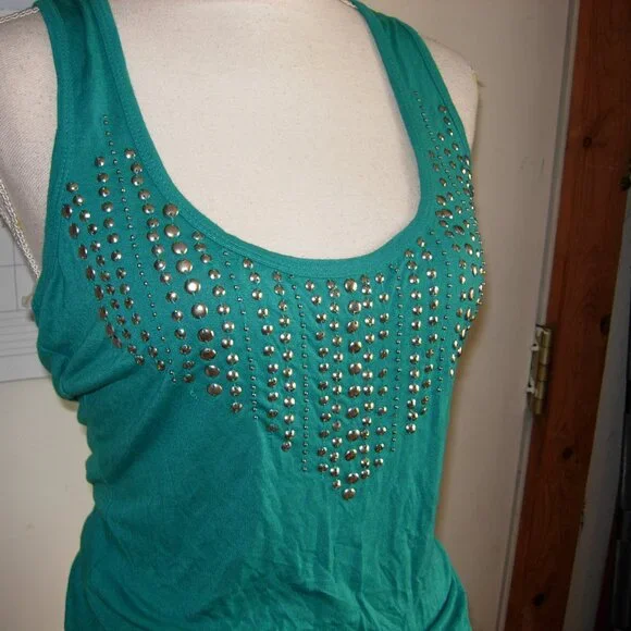 arden b studded front turquoise blue tank top S - Picture 3 of 4